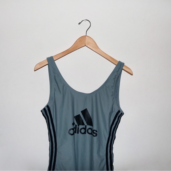 Adidas Core Solid Logo Stripe One Piece Swimsuit in Grey/Black - Picture 5 of 12